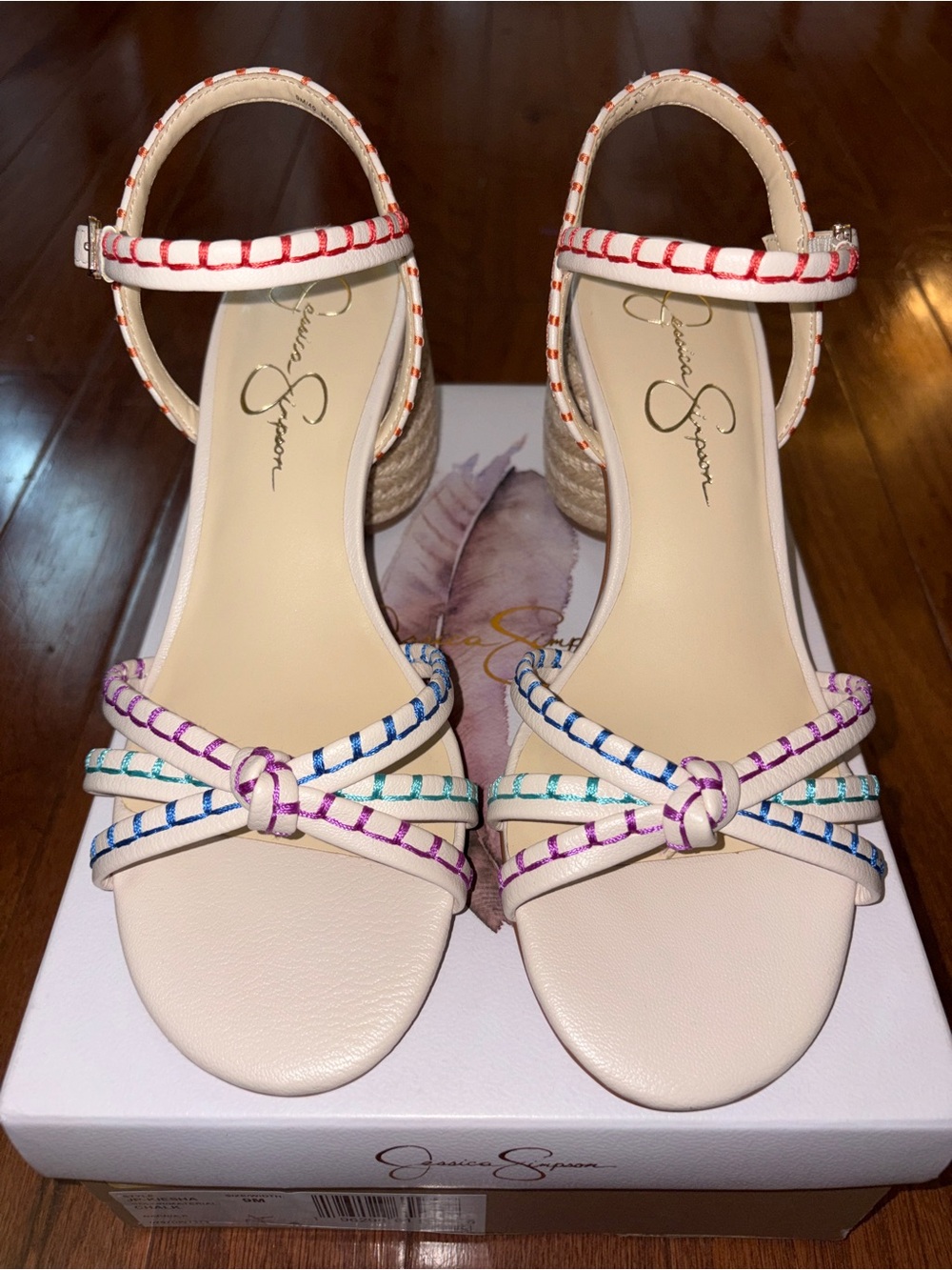 Jessica Simpson Keisha Sandal Size 9 NWT Cream Multicolor Strap Block Heel - Picture 3 of 8